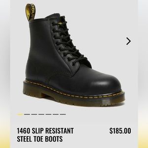 Dr. Martens, steel toe, slip resistant boot in size 7 mens, size 8 womens.